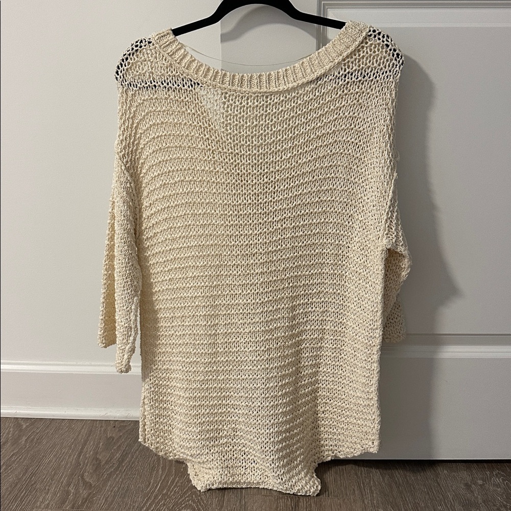 Free People Cream Open-Knit V-Neck Sweater - Size SP - Picture 5 of 6